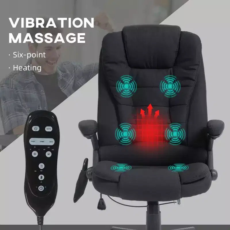 Fauteuil de bureau massant et chauffant à 6 points de vibration, Chaise de bureau massante à dossier haut en lin avec dossier inclinable