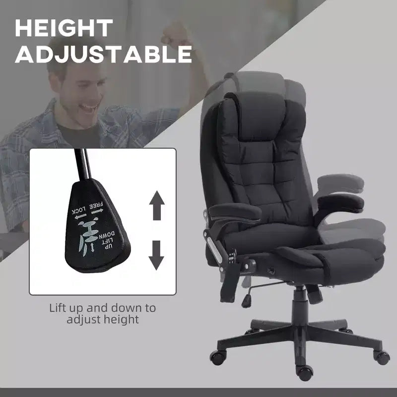 Fauteuil de bureau massant et chauffant à 6 points de vibration, Chaise de bureau massante à dossier haut en lin avec dossier inclinable
