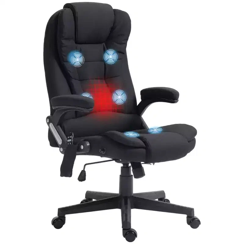 6 Point Vibrating Massage Office Chair with Heat, Linen High Back Massage Desk Chair with Reclining Backrest