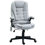 Fauteuil de bureau massant et chauffant à 6 points de vibration, Chaise de bureau massante à dossier haut en lin avec dossier inclinable