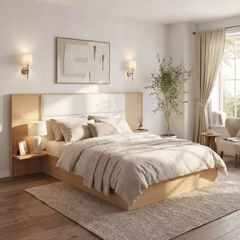 Cadre de lit plateforme moderne en bois Parker Christopher Knight Home avec tête de lit capitonnée et étagères de rangement latérales