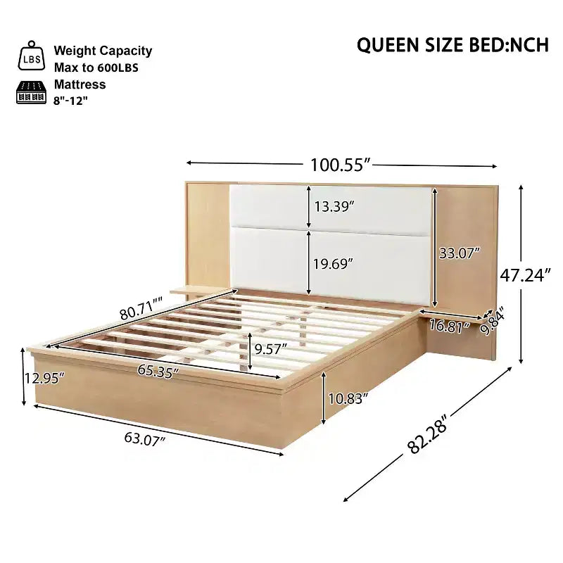 Cadre de lit plateforme moderne en bois Parker Christopher Knight Home avec tête de lit capitonnée et étagères de rangement latérales