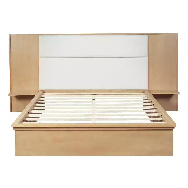 Cadre de lit plateforme moderne en bois Parker Christopher Knight Home avec tête de lit capitonnée et étagères de rangement latérales
