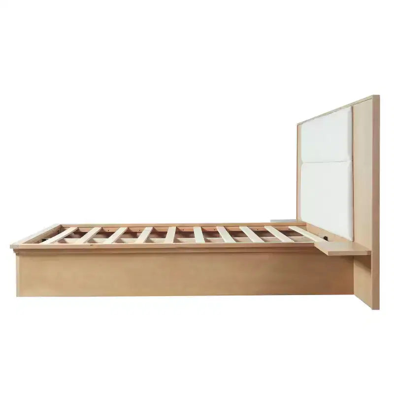 Cadre de lit plateforme moderne en bois Parker Christopher Knight Home avec tête de lit capitonnée et étagères de rangement latérales