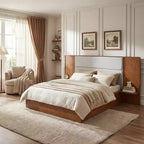 Cadre de lit plateforme moderne en bois Parker Christopher Knight Home avec tête de lit capitonnée et étagères de rangement latérales