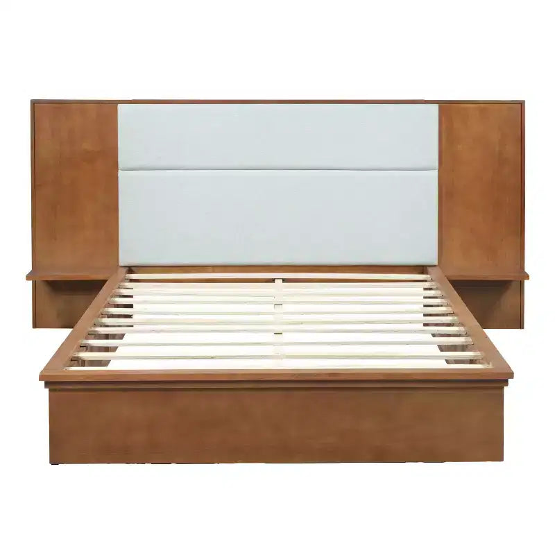 Cadre de lit plateforme moderne en bois Parker Christopher Knight Home avec tête de lit capitonnée et étagères de rangement latérales