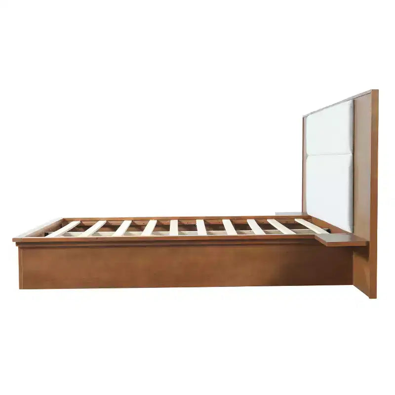 Cadre de lit plateforme moderne en bois Parker Christopher Knight Home avec tête de lit capitonnée et étagères de rangement latérales