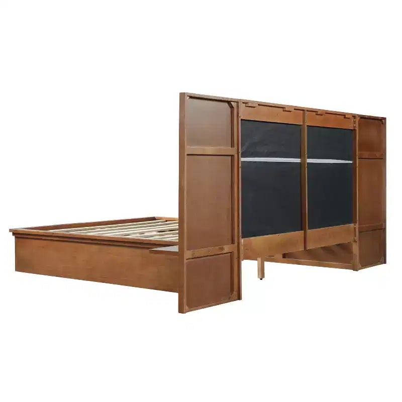 Cadre de lit plateforme moderne en bois Parker Christopher Knight Home avec tête de lit capitonnée et étagères de rangement latérales