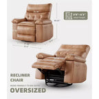 Fauteuil de salle à manger inclinable pivotant surdimensionné, similicuir PU bicolore vintage, chauffage/massage, télécommande, accoudoirs escamotables, base à 360°, chambre d'enfant/salon