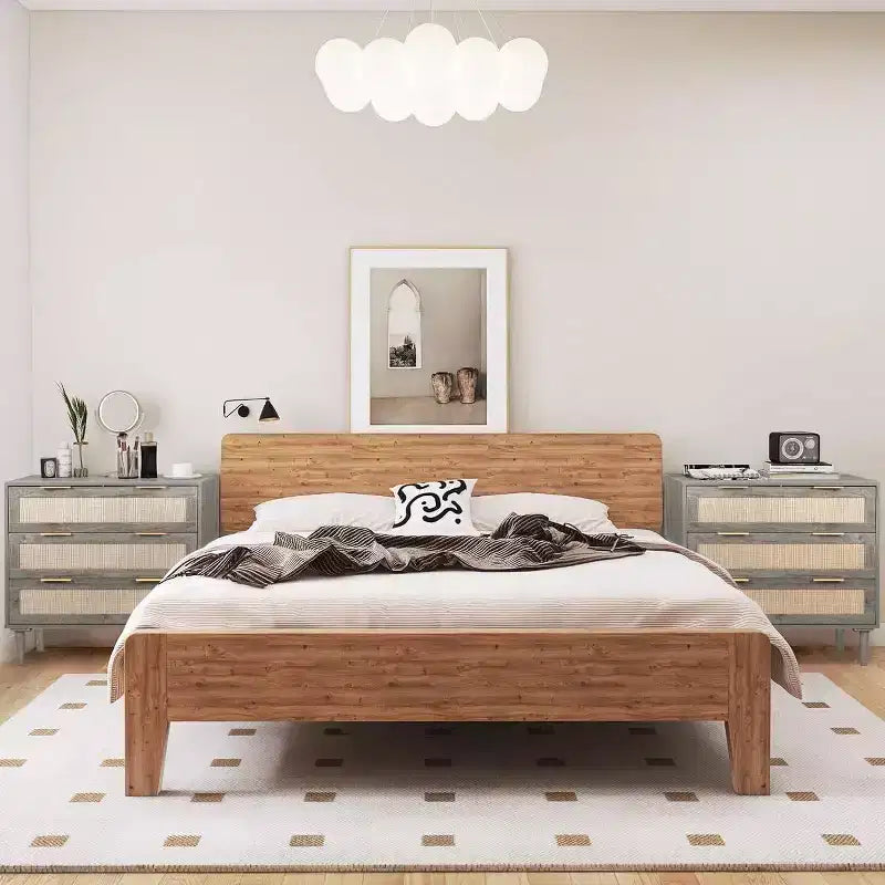 Commode en rotin TYBOATLE, commode à 3 tiroirs avec détails en cannage bohème, organisateur de rangement moderne du milieu du siècle pour chambre à coucher, salon