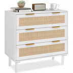 Commode en rotin TYBOATLE, commode à 3 tiroirs avec détails en cannage bohème, organisateur de rangement moderne du milieu du siècle pour chambre à coucher, salon