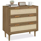 Commode en rotin TYBOATLE, commode à 3 tiroirs avec détails en cannage bohème, organisateur de rangement moderne du milieu du siècle pour chambre à coucher, salon