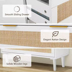 Commode en rotin TYBOATLE, commode à 3 tiroirs avec détails en cannage bohème, organisateur de rangement moderne du milieu du siècle pour chambre à coucher, salon