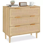 Commode en rotin TYBOATLE, commode à 3 tiroirs avec détails en cannage bohème, organisateur de rangement moderne du milieu du siècle pour chambre à coucher, salon