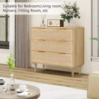 Commode en rotin TYBOATLE, commode à 3 tiroirs avec détails en cannage bohème, organisateur de rangement moderne du milieu du siècle pour chambre à coucher, salon