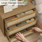 Commode en rotin TYBOATLE, commode à 3 tiroirs avec détails en cannage bohème, organisateur de rangement moderne du milieu du siècle pour chambre à coucher, salon