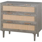 Commode en rotin TYBOATLE, commode à 3 tiroirs avec détails en cannage bohème, organisateur de rangement moderne du milieu du siècle pour chambre à coucher, salon