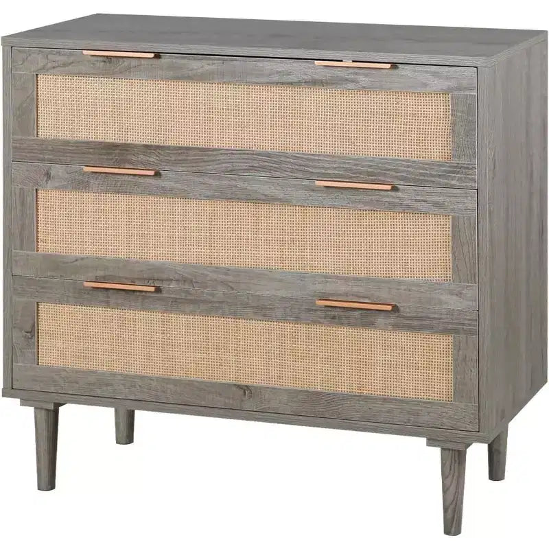 Commode en rotin TYBOATLE, commode à 3 tiroirs avec détails en cannage bohème, organisateur de rangement moderne du milieu du siècle pour chambre à coucher, salon