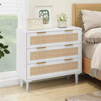 Commode en rotin TYBOATLE, commode à 3 tiroirs avec détails en cannage bohème, organisateur de rangement moderne du milieu du siècle pour chambre à coucher, salon