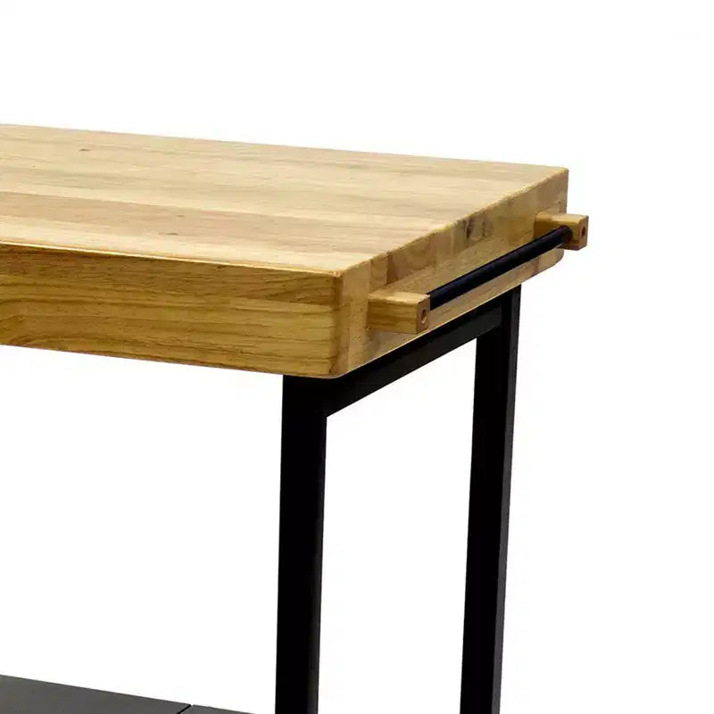 Îlot de cuisine portable Origami pliable sur roulettes avec structure en acier/plateau en bois massif, étagères ouvertes et porte-serviettes intégré, noir