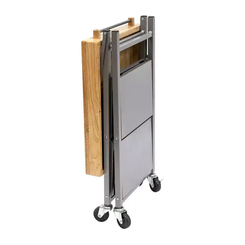 Îlot de cuisine portable Origami pliable sur roulettes avec structure en acier/plateau en bois massif, étagères ouvertes et porte-serviettes intégré, noir