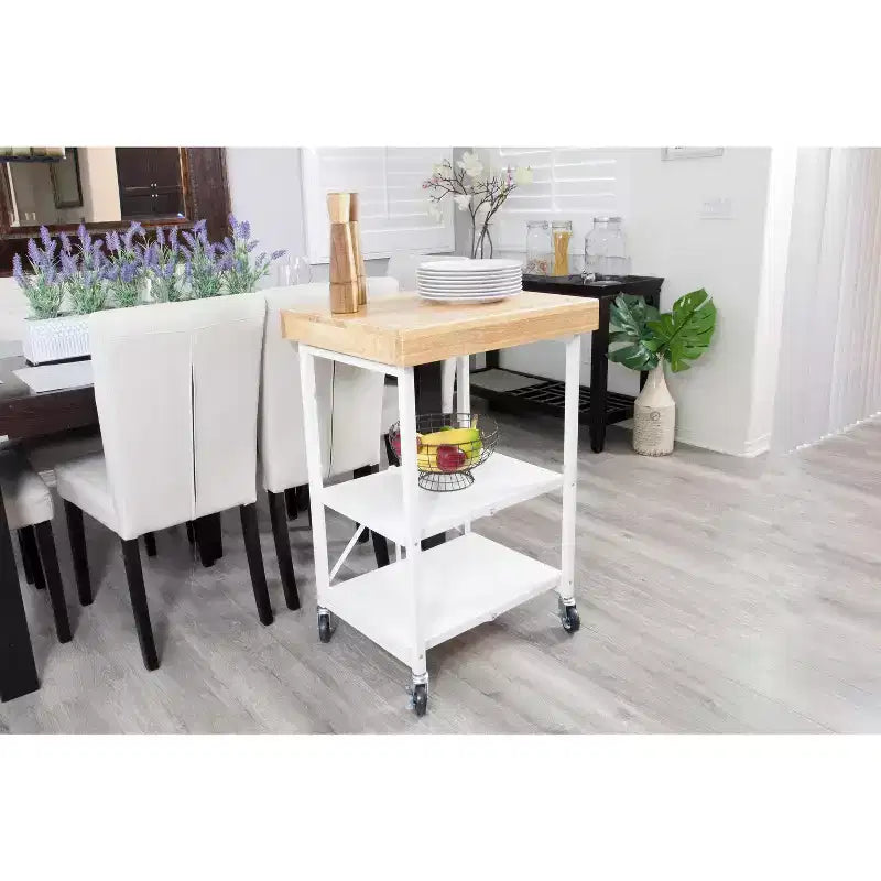 Îlot de cuisine portable Origami pliable sur roulettes avec structure en acier/plateau en bois massif, étagères ouvertes et porte-serviettes intégré, noir