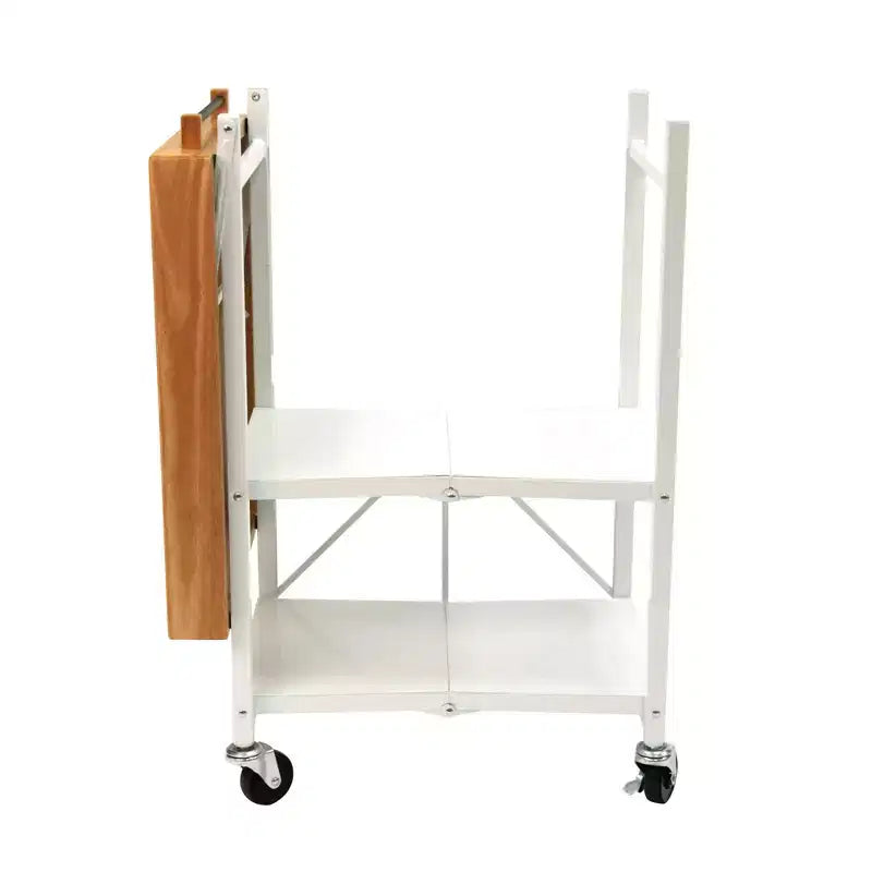 Îlot de cuisine portable Origami pliable sur roulettes avec structure en acier/plateau en bois massif, étagères ouvertes et porte-serviettes intégré, noir