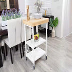 Îlot de cuisine portable Origami pliable sur roulettes avec structure en acier/plateau en bois massif, étagères ouvertes et porte-serviettes intégré, noir
