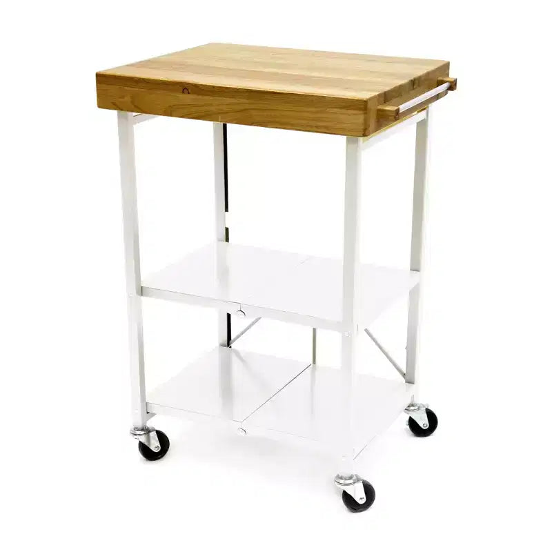 Îlot de cuisine portable Origami pliable sur roulettes avec structure en acier/plateau en bois massif, étagères ouvertes et porte-serviettes intégré, noir