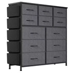 12-Drawer Fabric Storage Cabinet, 5 Side Pockets, 2 Hooks, Metal Frame, Adjustable Feet, for Bedroom, Living Room