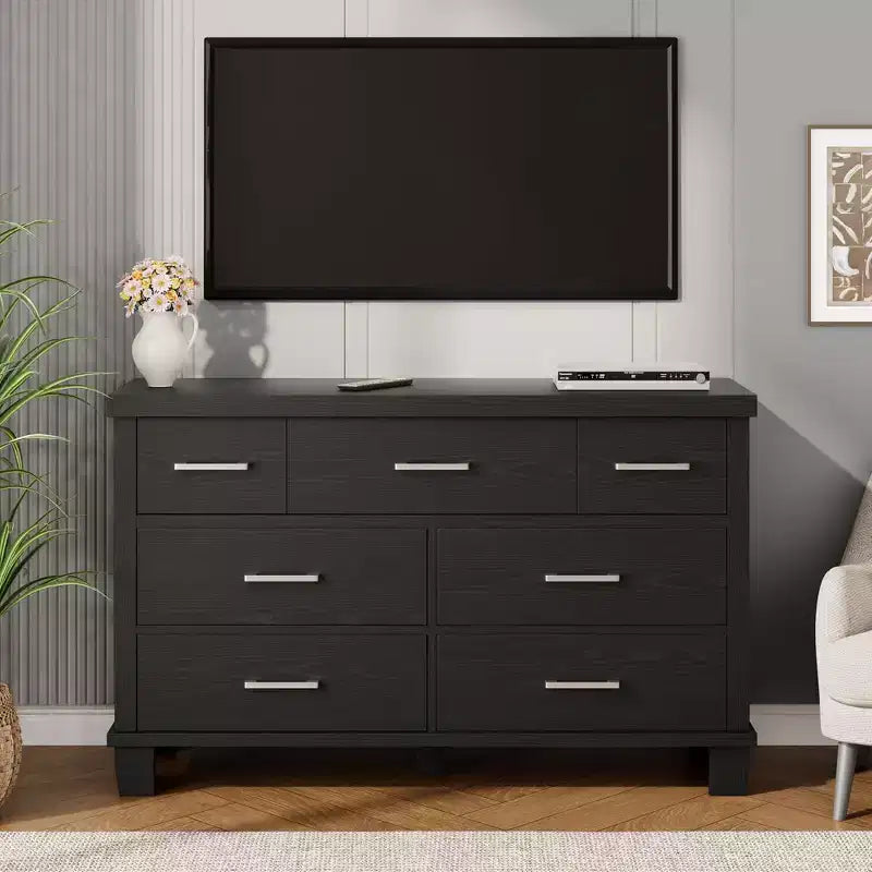 7 Drawers Dresser, Metal Handle, Wooden Dresser Organizer, for Living Room, Entryway