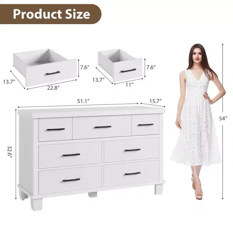 7 Drawers Dresser, Metal Handle, Wooden Dresser Organizer, for Living Room, Entryway