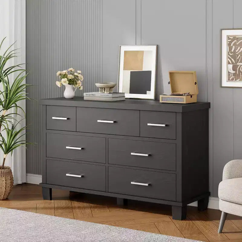 7 Drawers Dresser, Metal Handle, Wooden Dresser Organizer, for Living Room, Entryway