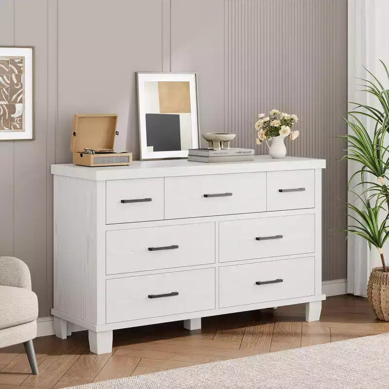 7 Drawers Dresser, Metal Handle, Wooden Dresser Organizer, for Living Room, Entryway