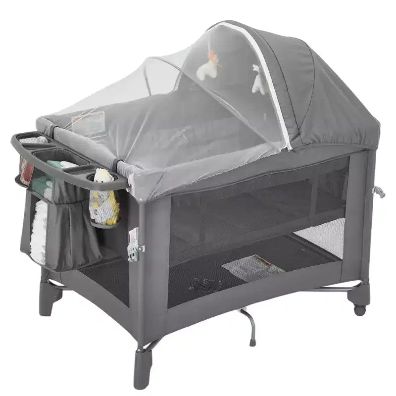 5-in-1 Multifunctional Baby Bassinet, Bedside Crib Sleeper, One-Push Setup, Diaper Changer, Mattress, Toy Bar & Insect Net for Baby