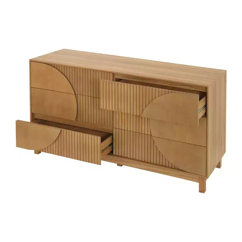 Commode moderne à 6 tiroirs Whisen avec panneau cannelé, coffre d'appoint pour chambre à coucher, armoire de rangement polyvalente