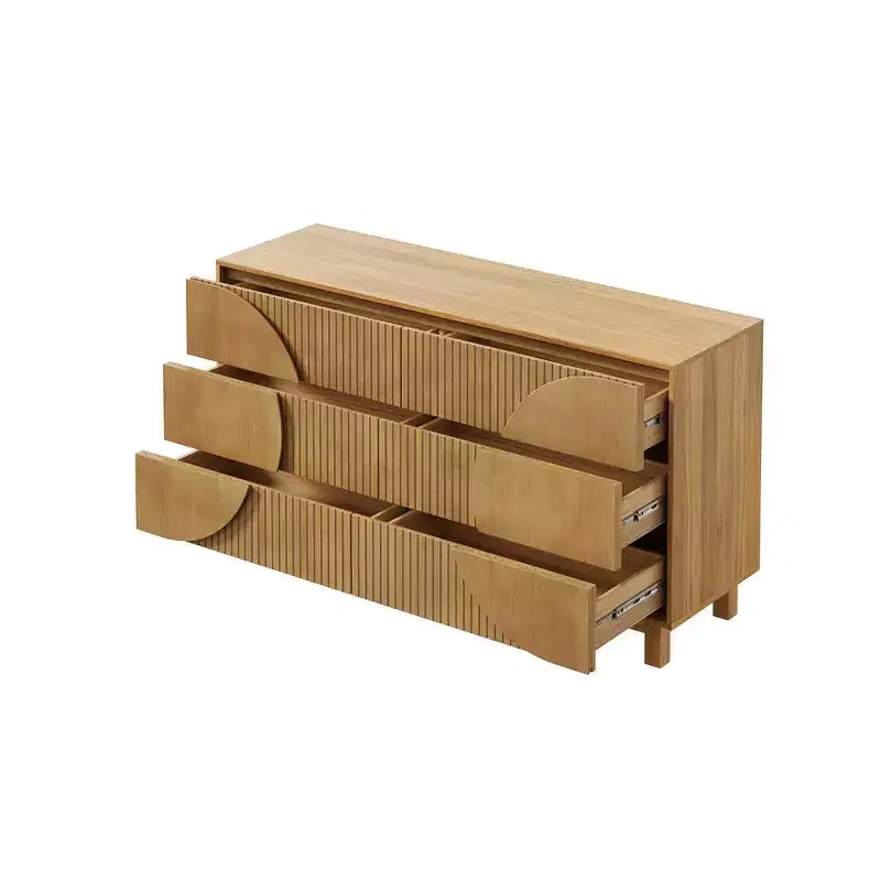 Commode moderne à 6 tiroirs Whisen avec panneau cannelé, coffre d'appoint pour chambre à coucher, armoire de rangement polyvalente