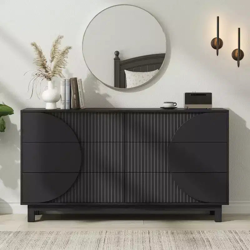 Commode moderne à 6 tiroirs Whisen avec panneau cannelé, coffre d'appoint pour chambre à coucher, armoire de rangement polyvalente