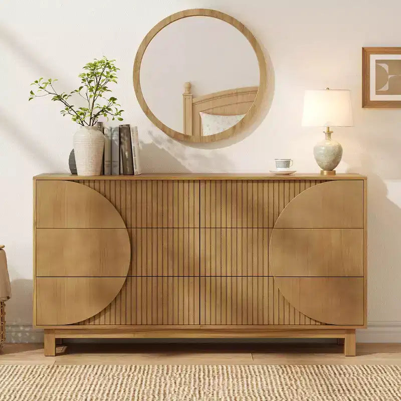 Commode moderne à 6 tiroirs Whisen avec panneau cannelé, coffre d'appoint pour chambre à coucher, armoire de rangement polyvalente