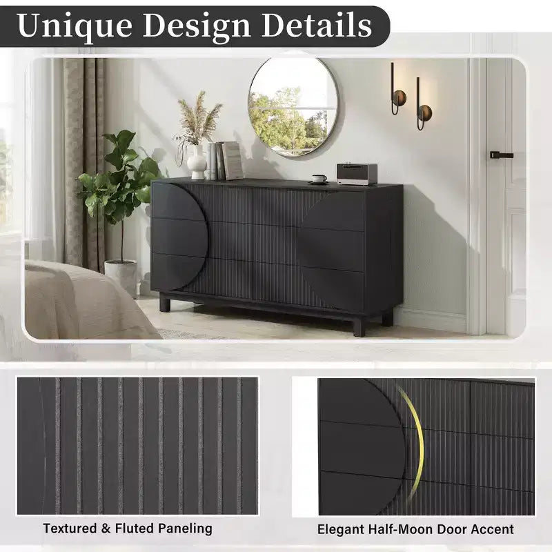 Commode moderne à 6 tiroirs Whisen avec panneau cannelé, coffre d'appoint pour chambre à coucher, armoire de rangement polyvalente