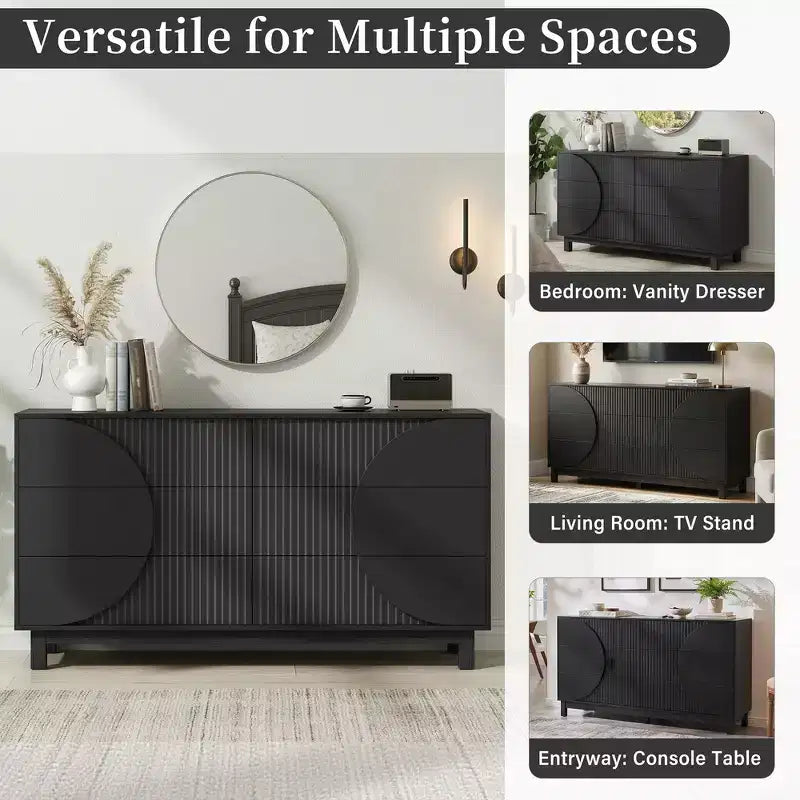 Commode moderne à 6 tiroirs Whisen avec panneau cannelé, coffre d'appoint pour chambre à coucher, armoire de rangement polyvalente