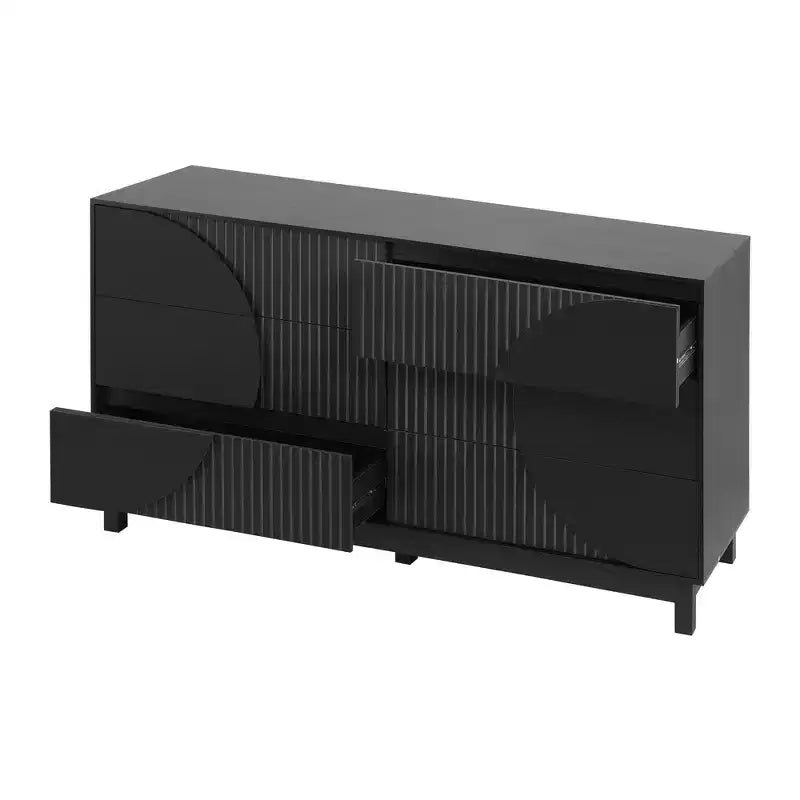Commode moderne à 6 tiroirs Whisen avec panneau cannelé, coffre d'appoint pour chambre à coucher, armoire de rangement polyvalente