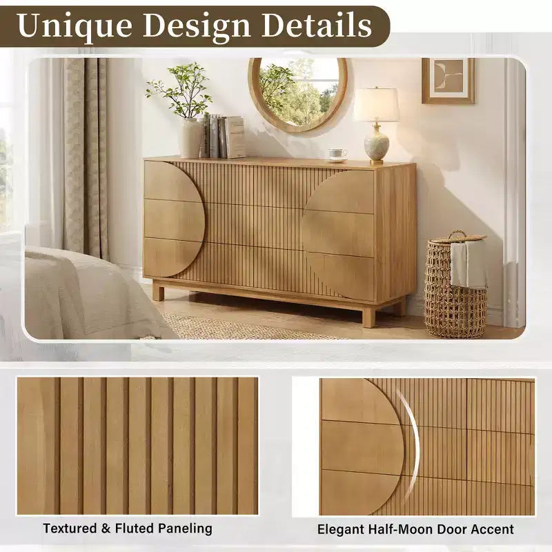 Commode moderne à 6 tiroirs Whisen avec panneau cannelé, coffre d'appoint pour chambre à coucher, armoire de rangement polyvalente