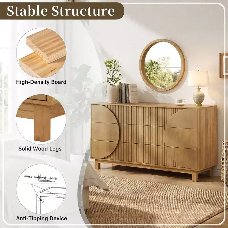Commode moderne à 6 tiroirs Whisen avec panneau cannelé, coffre d'appoint pour chambre à coucher, armoire de rangement polyvalente