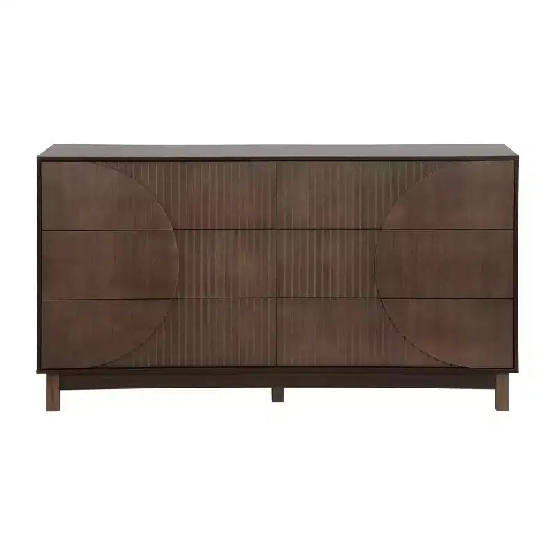 Commode moderne à 6 tiroirs Whisen avec panneau cannelé, coffre d'appoint pour chambre à coucher, armoire de rangement polyvalente