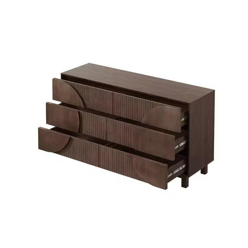 Commode moderne à 6 tiroirs Whisen avec panneau cannelé, coffre d'appoint pour chambre à coucher, armoire de rangement polyvalente
