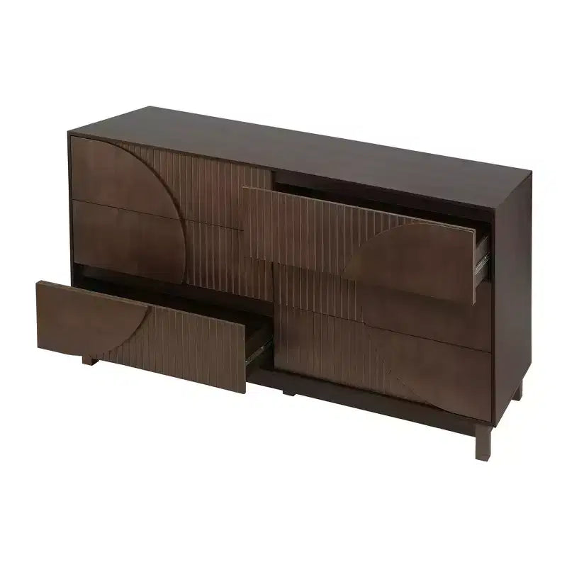Commode moderne à 6 tiroirs Whisen avec panneau cannelé, coffre d'appoint pour chambre à coucher, armoire de rangement polyvalente