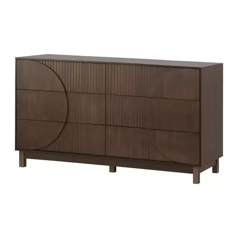 Commode moderne à 6 tiroirs Whisen avec panneau cannelé, coffre d'appoint pour chambre à coucher, armoire de rangement polyvalente