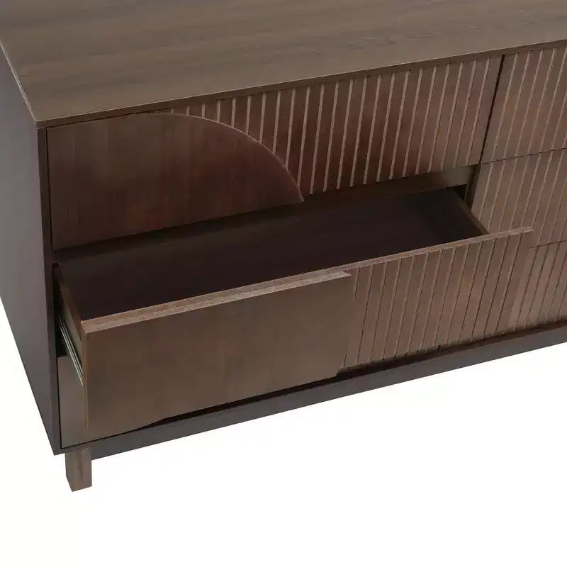 Commode moderne à 6 tiroirs Whisen avec panneau cannelé, coffre d'appoint pour chambre à coucher, armoire de rangement polyvalente