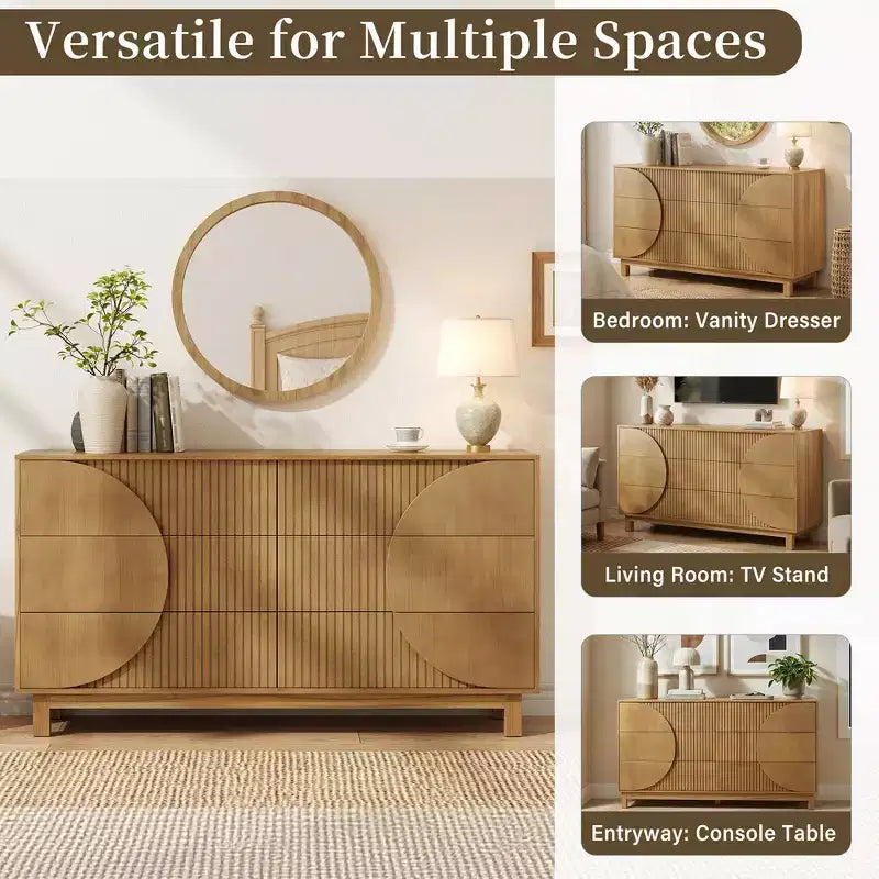 Commode moderne à 6 tiroirs Whisen avec panneau cannelé, coffre d'appoint pour chambre à coucher, armoire de rangement polyvalente